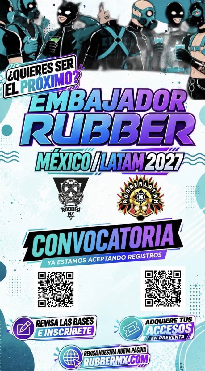 mrrubbermx's tweet photo. Buscamos a quienes quieran representar, celebrar y hacer crecer nuestra comunidad rumbo a:

🇲🇽 Rubber México 2027
🌎 Rubber LATAM 2027

📋 Revisa las bases y envía tu registro.

📅 22–25 de octubre · CDMX
🌐 https://t.co/ofIeWEJtrv https://t.co/ePceMvBW27