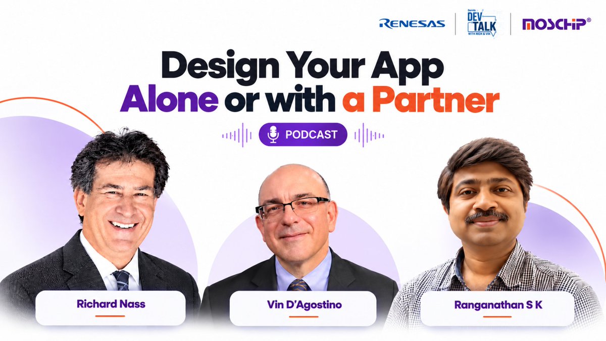 MosChipTech's tweet photo. Build in-house or partner for MCU development?

On DevTalk with Rich &amp; Vin, MosChip’s Ranganathan S K joins Richard Nass &amp; Vin D’Agostino to discuss costs, time-to-market &amp; engineering challenges.

Thanks to Renesas &amp; Embedded Computing Design!

Listen: https://t.co/mNHnTyoAbN https://t.co/f31Z4ZMkFg