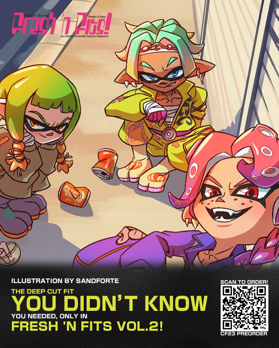 freshnfits's tweet photo. 🦑Contributor Spotlight!🐙 
Today's preview is from Sandforte (@sandforte  )
the special Deep Cut fit you didn't know you need is here!

Grab the Fresh 'n Fits Vol. 2: An Inkling Fan Fashion Magazine
Worldwide shipping: https://t.co/GSy5lu1lUG 
#cf23 #comipara7 #splatoon #zine https://t.co/vOfjIUZnSA