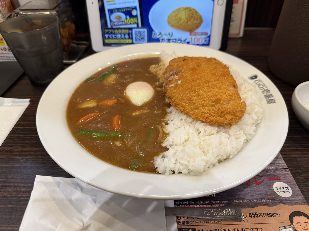 EXTrainMilitary's tweet photo. 飯。野菜カレー+ロースカツ+半熟卵+飯500g

カレーとトッピングの組み合わせが良いんよ！！( ´∀｀)b

皆は、CoCo壱のトッピングは何を選ぶ？

メンしつ！
@nrcl1s 
@haratatubot 
@dC6uZ1RJSFBITCp 
@misaka_mikotLv5 
@1000f8 
@LoveLcoyr3 
@TK6506 
@dsmk_ramen 

#CoCo壱番屋
#金山駅前店 https://t.co/m6ekzOwMWd