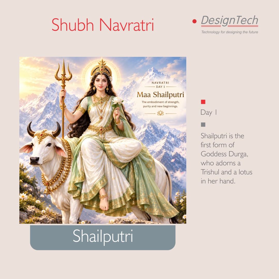 DesignTechSys's tweet photo. Day 1 – Maa Shailputri

Maa Shailputri is the first form of Goddess Durga and the daughter of the Himalayas. She rides a bull and carries a trident and lotus. She symbolizes strength, purity, stability, and new beginnings.

Wishing you all a blessed Navratri!

 #takealeap https://t.co/HvDnpYiR5R