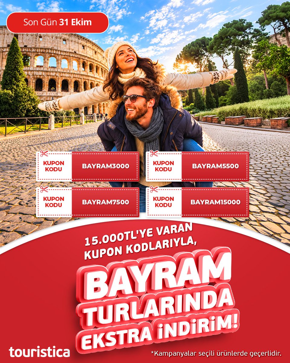 Touristica_Tr's tweet photo. 🎉✈️ Bayram tatilinizi şimdiden planlayın, ekstra indirim fırsatlarını kaçırmayın!
Hayalinizdeki bayram tatiline şimdi daha avantajlı çıkın. ❤️
📞 Detaylı bilgi ve rezervasyon için https://t.co/mubXRLPR4F veya 444 0 329
#Touristica #Tatil https://t.co/8I2e1kXK8v