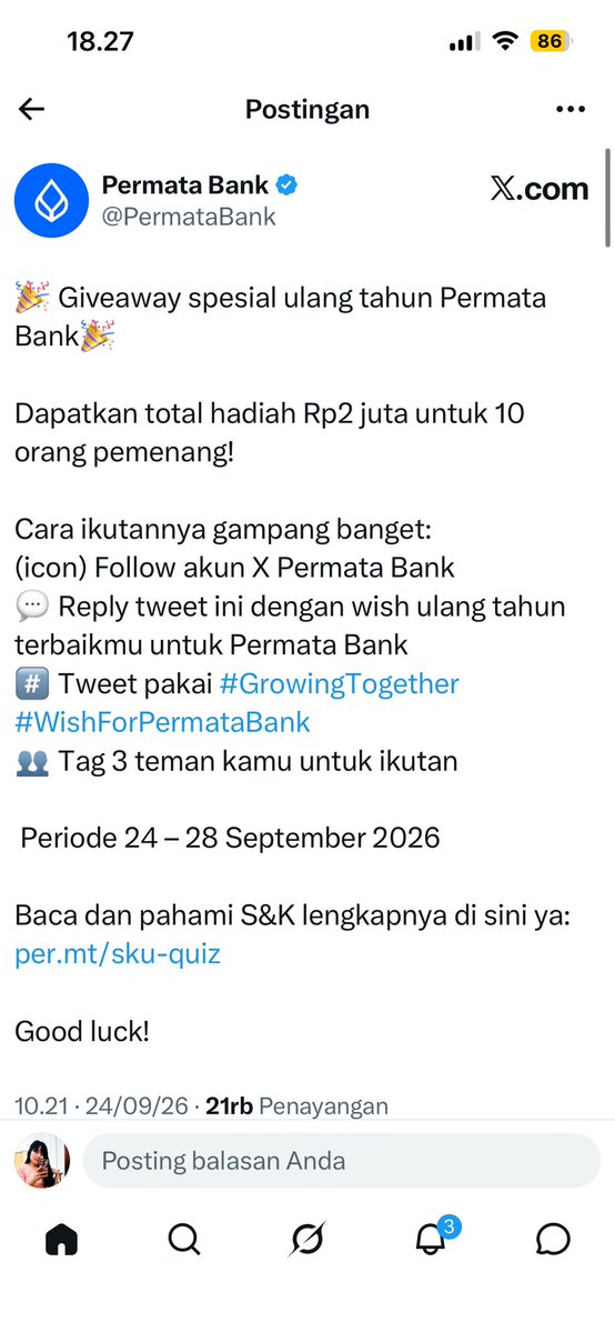 mrsbanurea's tweet photo. @PermataBank Iyaa ini kan min 2jt untuk 10 pemenang 🥲 https://t.co/d3Vx4IEENN