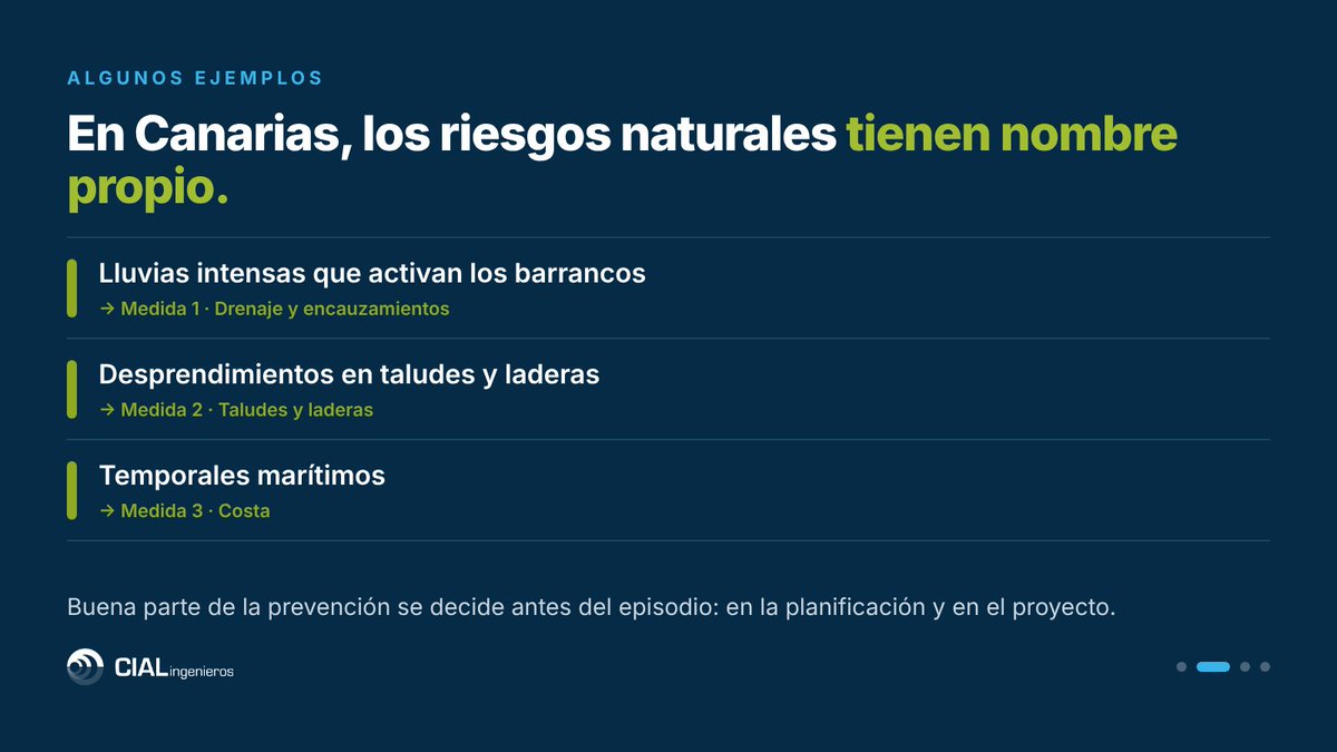 CIALingenieros's tweet photo. Ayer fue el Día Internacional para la Reducción del Riesgo de Desastres. 

En Canarias, la ingeniería contribuye a reducir los riesgos de inundaciones, desprendimientos y temporales marítimos mediante una planificación adecuada y unas infraestructuras seguras y resilientes. https://t.co/EQZrYdBomc