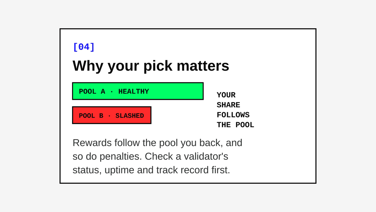 Cryptofiish's tweet photo. Delegating means adding your GEN to a validator’s pool. You share their rewards, but you also share their losses if they get slashed. So check their status and uptime, also their track. Don't just commit. https://t.co/nplIORcTxh