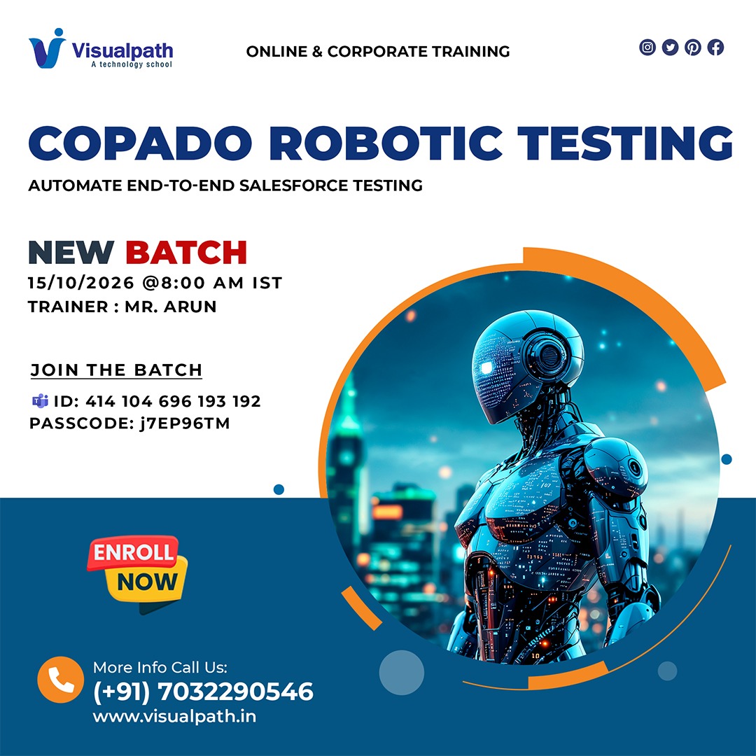 VisualpathPro's tweet photo. 🎯 UPCOMING BATCH: Copado Robotic Testing 
✨ Batch Details:
📅 Date: 15 Oct 2026
🕘 Time: 8:00 AM IST
👨‍🏫 Trainer: Mr. Arun

🔗 Join Link: https://t.co/KIYfeOjjqX
🆔 Meeting ID: 414 104 696 193 192
📌 Passcode: j7EP96TM

📞 Call: +91 7032290546
🌐 Visit: https://t.co/s3wiHX7ngt https://t.co/DTtF7bfYyK