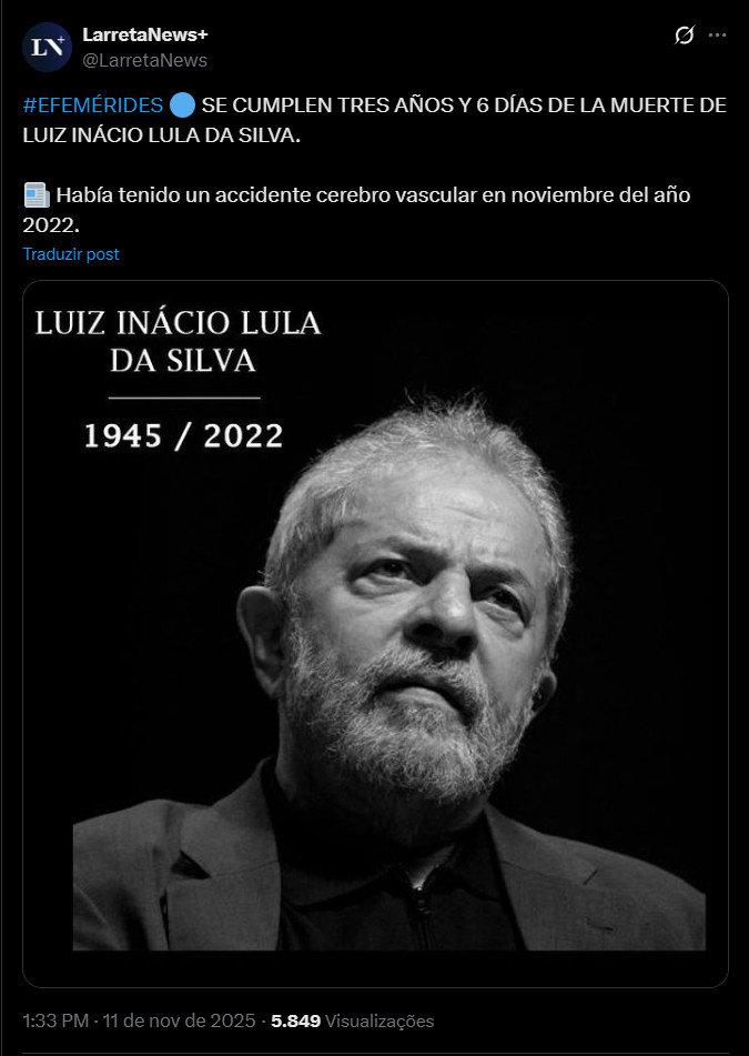 _FredPSantos_'s tweet photo. @FtimaPesso2719 Tudo teatro.
Lula morreu em 05/11/2022
Congresso fez algum acordo pra permitir que a quadrilha saqueassem a nação por mais 4 anos !
Só que a farsa precisa acabar, e agora vão tirá-lo de cena com outra mentira de falecimento. https://t.co/UHPUaDzb6Q