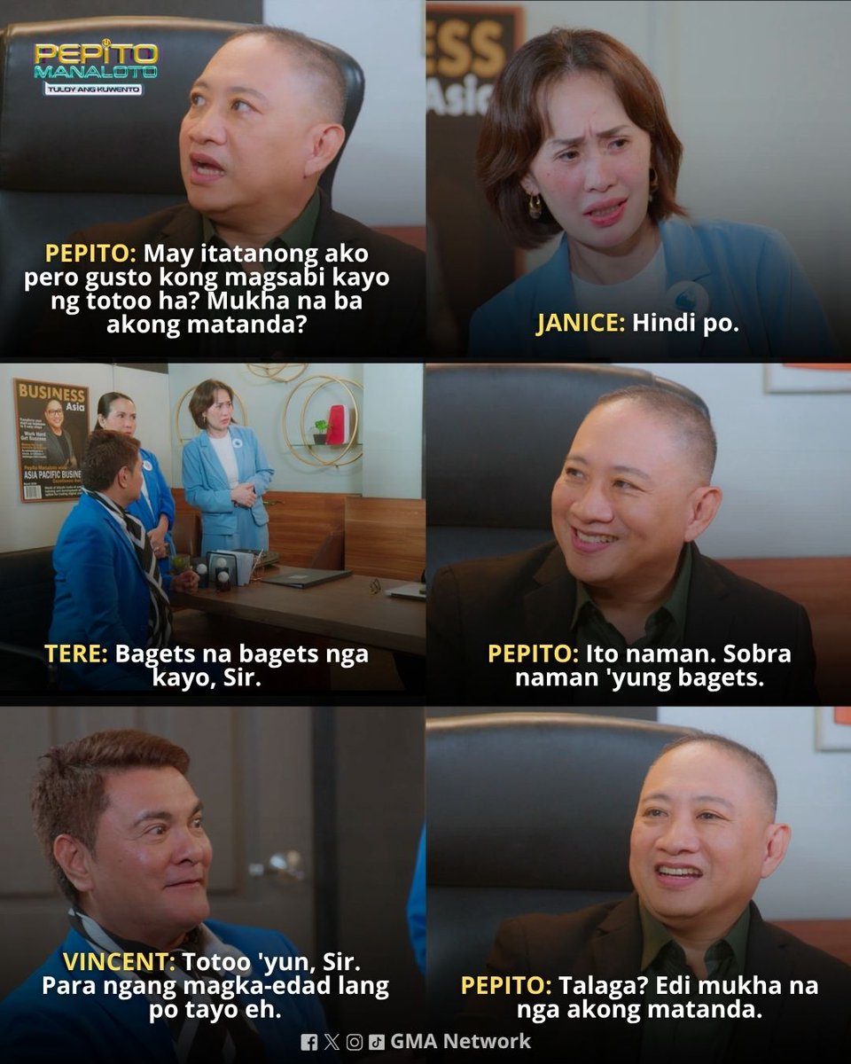 PepitoManaloto's tweet photo. Ayun, mukha ka na ngang matanda, Pepito ๐คฃ
Watch #PepitoManaloto every Saturday, 7:15 PM on GMA! โจ
#MichaelV #CharizSolomon #CherryMalvar #TonyLopena https://t.co/T4XEpTbMj4