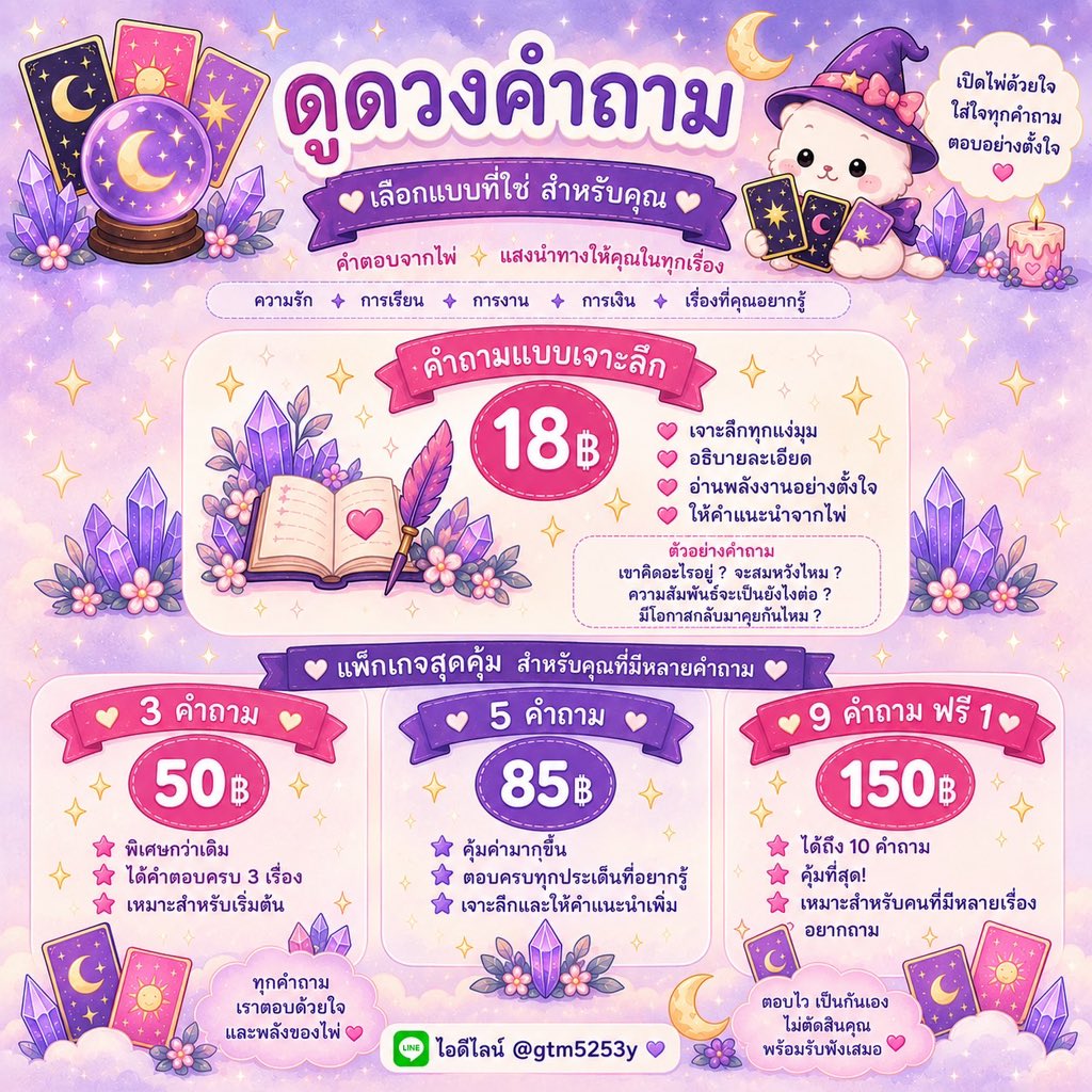 dooduangM's tweet photo. 🌙 ดูดวงกับมูนมูน 🐰
เริ่มต้นเพียง 18฿ ✨
ถามได้ทุกเรื่องที่ค้างคาใจ
ตอบตรงตามหน้าไพ่ คิวว่างนะคะ 💜
#ดูดวง #ดูดวงความรัก 14 https://t.co/gpYchs9oQh