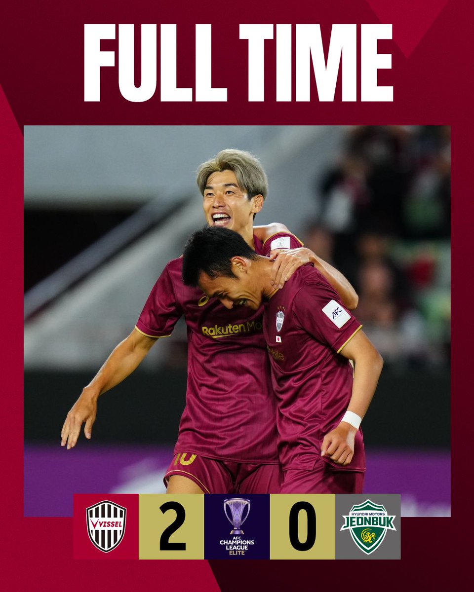 visselkobe's tweet photo. [FULL TIME]

VISSEL KOBE 2-0 JEONBUK HYUNDAI MOTORS FC

ハイライトは @DAZN_JPN 📽️
視聴は⏩https://t.co/zK724Kp2FE

#visselkobe #ヴィッセル神戸 #ACLElite
#アジアの頂点へトモニイコウ https://t.co/nnBtVwBflp