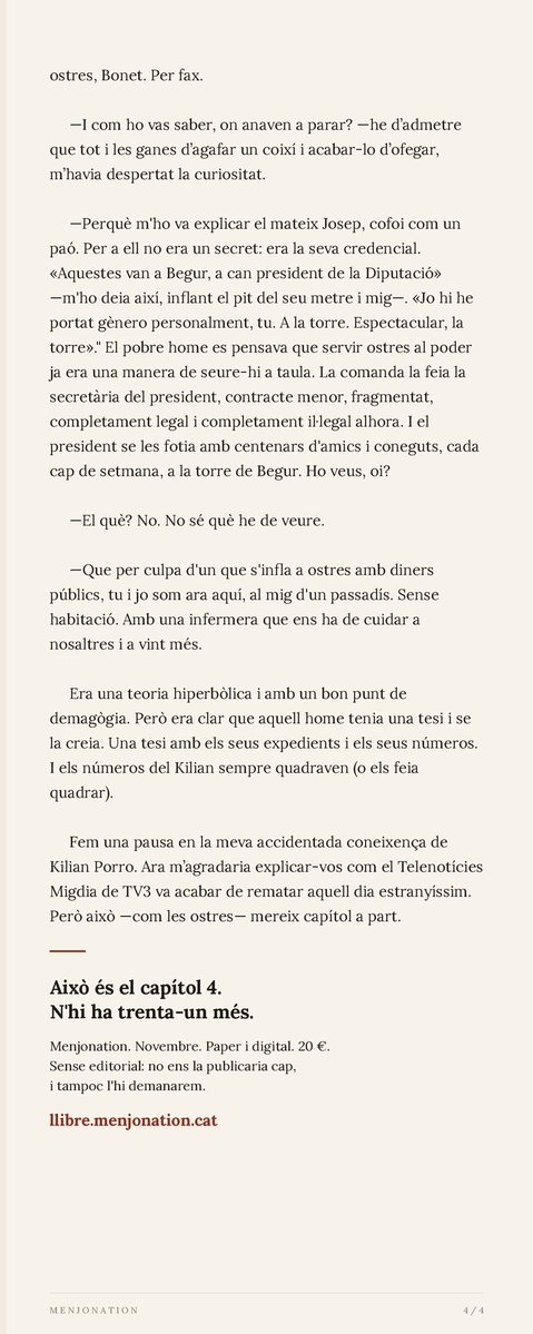 MenjoNation's tweet photo. Com us ha promès en @Comptesclares i el @Menjometre, aquí teniu, íntegrament, el capitol de les ostres de la Diputació de la novel·la Menjonation d’en @MiquelBonet_ i el @SegellFosc 

I si voleu la novel·la sencera, aquí https://t.co/j6RXev5ziy https://t.co/fdeV2trFmu