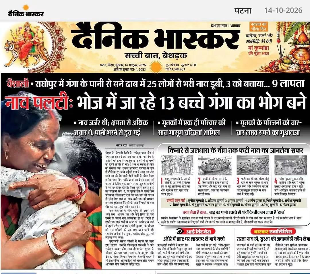 VBMediaSiwan's tweet photo. bhaskarpatna@rediffmail.com 
आज भास्कर में  वैशाली की एक खबर की इस शीर्षक की भाषा घोर आपत्तिजनक है। ऐसा प्रतीत होता है कि इसे तैयार करते समय हिंदू संस्कृति, धार्मिक मान्यताओं और परंपराओं के  का पर्याप्त ध्यान नहीं रखा गया। भास्कर के  इस समाचार के शीर्षक का मैं विरोध करता हूं। https://t.co/29iUvI9jeX
