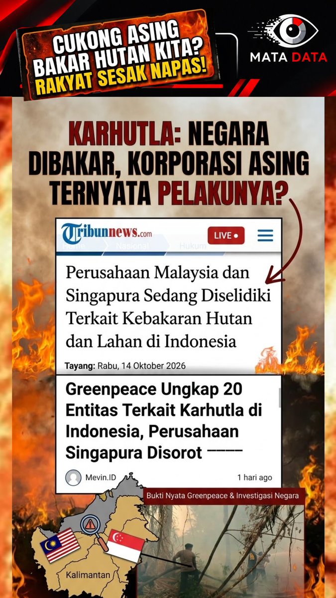 MataData99md's tweet photo. Krisis saban tahun ini bukan cm soal cuaca ekstrem, tp soal keserakahan bisnis yg sengaja mengorbankan paru2 publik. Menyusuri Jejak Asap Asing yg mengepul dari bumi pertiwi, kita kembali menyaksikan bgmn keuntungan korporasi memicu bencana alam antarnegara. #KarhutlaKorporasi https://t.co/1mkO7SaQIV