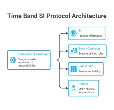 TimeBandSI's tweet photo. A protocol becomes stronger when technology is assigned the right responsibility. 

SI can process information.

Smart contracts can execute defined rules.

Blockchain can provide verifiability.

People can make physical interventions.

Project is designed around this separation https://t.co/MWV8zMwbEX