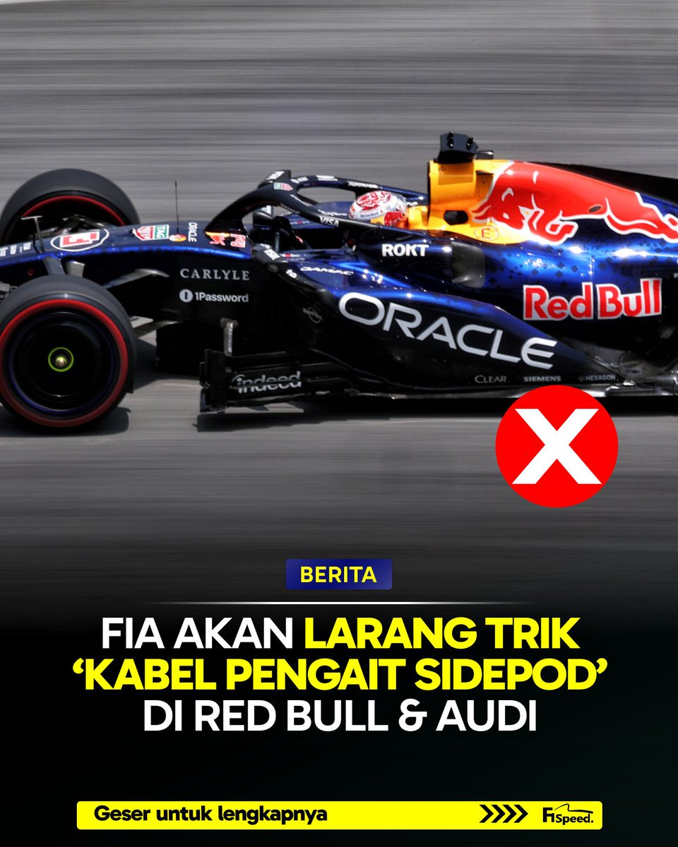 f1speed_indo's tweet photo. 🚨 Mulai 2027 FIA memutuskan menutup celah regulasi dengan melarang trik 'pengait sidepod' yang dipakai di mobil Red Bull RB22 dan Audi R26.

Apa yang dilarang & apa dampaknya? Simak utas bergambar kami di bawah ini ⬇️⬇️