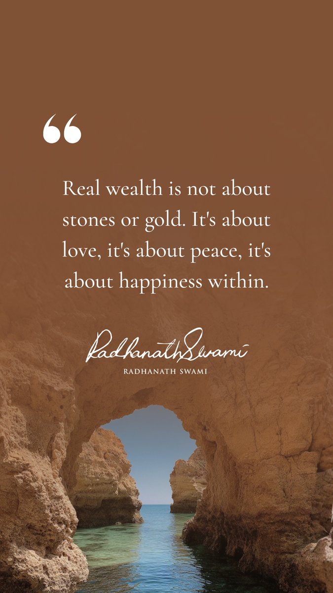 radhanathswami's tweet photo. "Real Wealth is not about stones or gold. It's about love, it's about peace, it's about happiness within. That's where real wealth is." — Radhanath Swami   

#RadhanathSwamiTeachings #Quotes #Wealth #Happiness #LifeLessons https://t.co/4UYfn01CTR