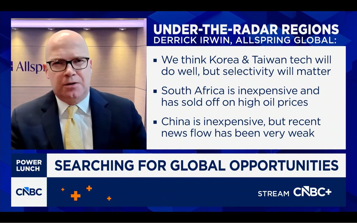 Allspring's tweet photo. China has lagged much of emerging markets this year. Could that create an opportunity heading into 2027?

On @CNBC Derrick Irwin explains why low valuations, select companies trading at depressed multiples, and a more supportive policy backdrop have his attention. https://t.co/KOjCQbzEeq

This material is for educational purposes only and is not intended to provide investment advice or a recommendation. Opinions expressed are those of the speaker. All investing involves risks including the possible loss of principal.
