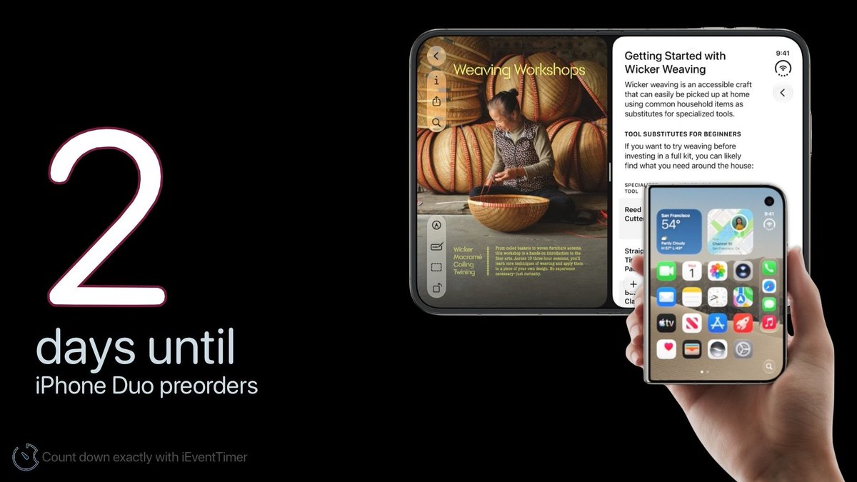 AppleEventTimer's tweet photo. 2 days until preorders for iPhone Duo start.

#AppleEvent https://t.co/JRhFotz3YC