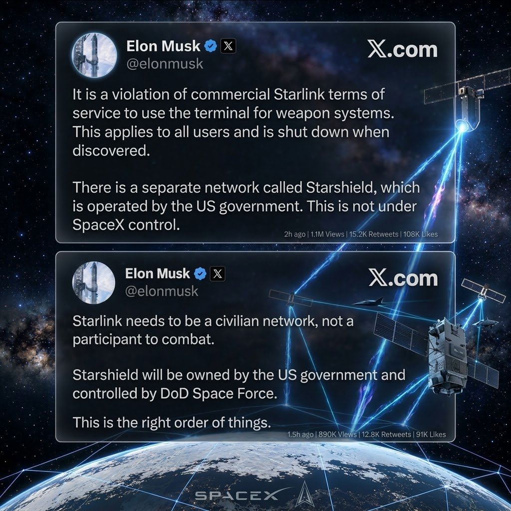 KayLabsHQ's tweet photo. There is a lot of misinformation being spread about Starlink.
​Starlink provides internet to homes and businesses, while Starshield serves government and military users under US government control. They are completely different networks—stop confusing them." https://t.co/xstRudBfxt