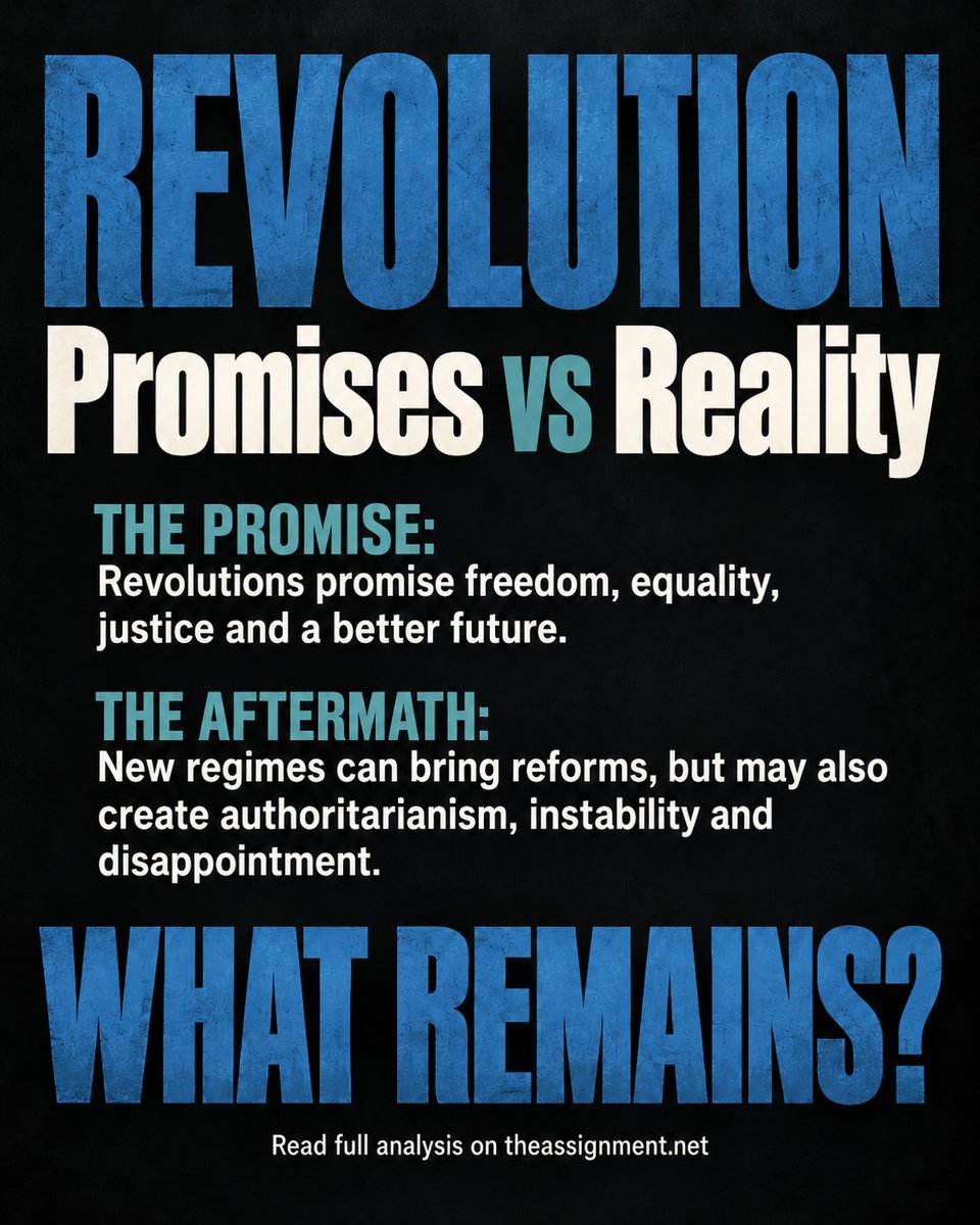 assignment1904's tweet photo. Revolutions can overthrow regimes overnight. 

From #France to #Russia, #history offers a crucial lesson for policymakers: destroying the old order is not the same as building a better one.

What did the #revolution actually deliver?

Read: https://t.co/CSbO3ty7k8

#TheAssignment https://t.co/iw9AFkYhxh