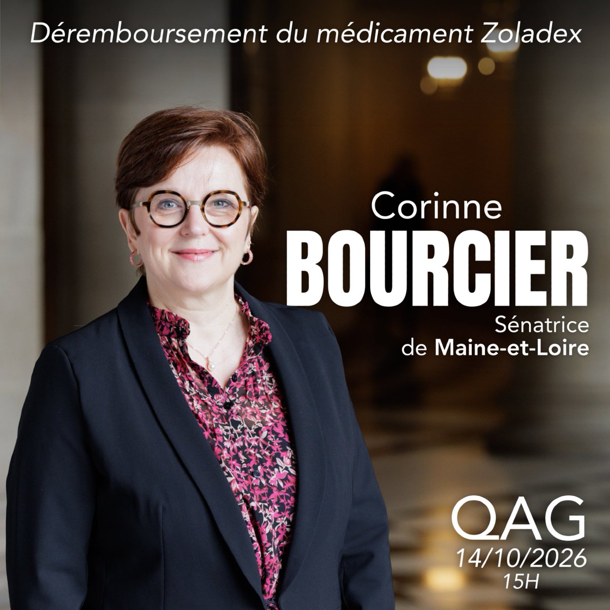 Indep_Senat's tweet photo. ❓ #QAG 

🔵 @BourcierCorinne interpellera, à 15h, le @gouvernementFR au sujet du déremboursement du médicament #Zoladex. 

👉 Retrouvez sa question complète sur nos réseaux https://t.co/wIz7MDZHUY