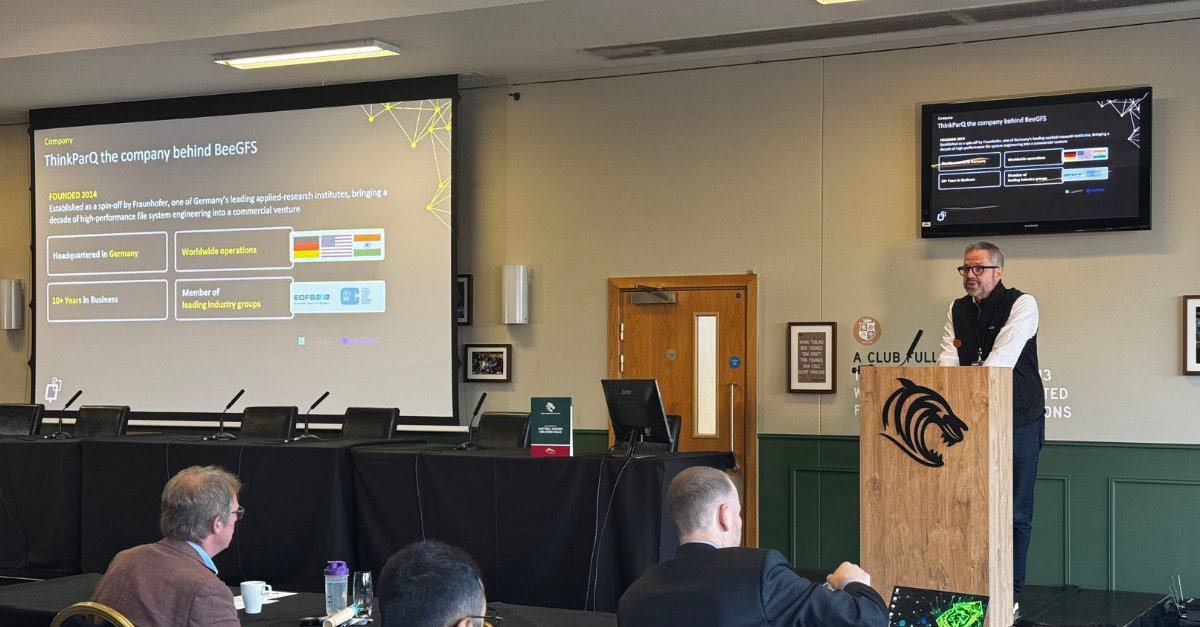 ThinkParQ's tweet photo. Day one at the HPC-AI Advisory Council UK Conference in Leicester was great and we’re back for more.

Dominic McKendry took the stage yesterday. The conversations haven’t stopped since.

If you’re here today, come find us.

#BeeGFS #HPC #AI #HPCAI #Leicester #DataSovereignty https://t.co/Ijw08AANqz