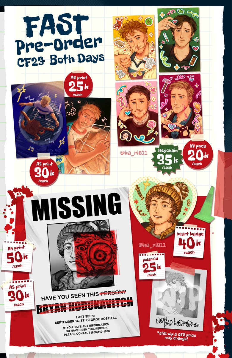 SHARKKIIO's tweet photo. [❤️&amp;🔁 are appreciated!]
𓆝 ⋆.
Kolam Rujak's #CF23 PO is open! 

📅: 14-18 Oct
🛒: Pick up at N-37a (both days)
🐟: Originals, RGCU, PHM, Resident Evil, Fear &amp; Hunger,  DC, Sonic, Twenty One Pilots, All Wishes Come True, Dungeon Meshi, My Hero Academia, TSHD.

1/2
#cf23catalogue https://t.co/coReHU7Rte