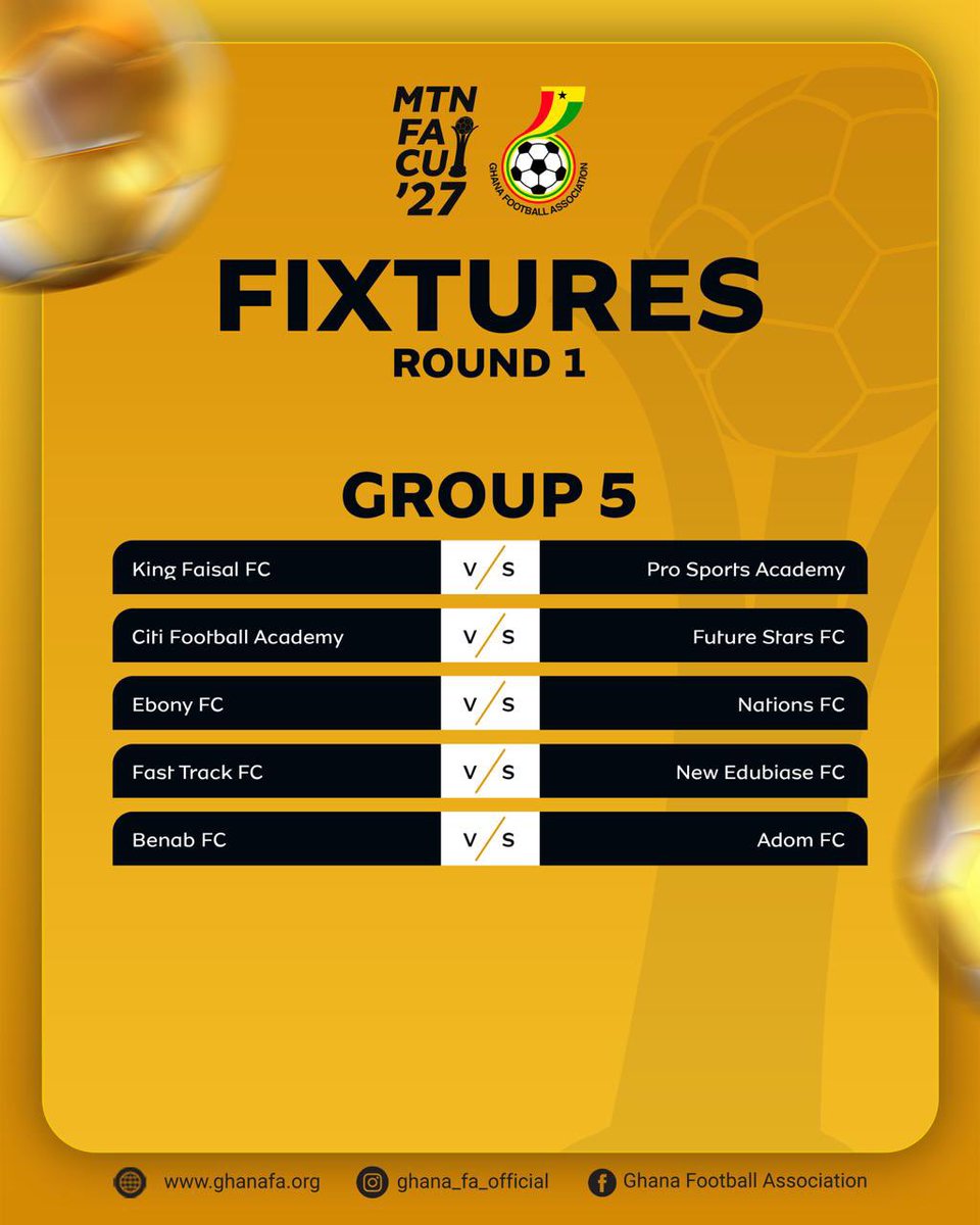 MTNFACupGH's tweet photo. 📋 2026/27 #MTNFACup Preliminary Round Fixtures! 🏆

The Preliminary Round features Division One and Division Two League clubs, with the 18 Ghana Premier League clubs exempted and scheduled to enter at the Round of 64. 

🔗 https://t.co/QBglyVb1uh https://t.co/OV6Wn2YuP9