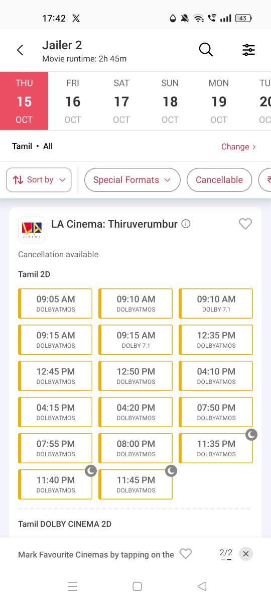 TMManiac's tweet photo. #Jailer2 Trichy Screens @LACinemaTN 32 Fast Filling Shows ( Thiruverumbur & Maris )
2 Sold out shows
@Megastartheatre all 5 Shows Fast filling
#Rambha Theatre - Fast Filling 5 Shows
Rampage bookings 💥💥 https://t.co/mIzIYuV2r2