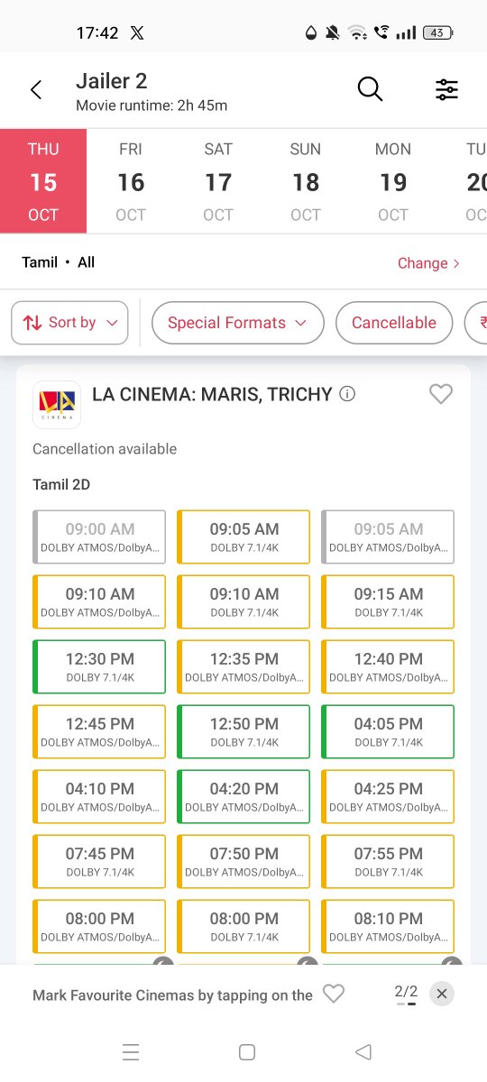 TMManiac's tweet photo. #Jailer2 Trichy Screens @LACinemaTN 32 Fast Filling Shows ( Thiruverumbur & Maris )
2 Sold out shows
@Megastartheatre all 5 Shows Fast filling
#Rambha Theatre - Fast Filling 5 Shows
Rampage bookings 💥💥 https://t.co/mIzIYuV2r2