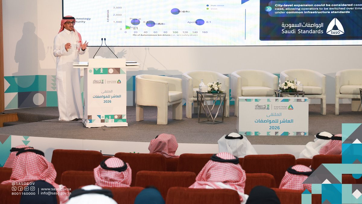 SASOGOV's tweet photo. جانب من أوراق العمل التي قدّمها نخبة من المتحدثين والخبراء ضمن الملتقى العاشر للمواصفات 2026م، لاستعراض أبرز المستجدات والتوجهات في مجال المواصفات والذكاء الاصطناعي، ودور المواصفات القياسية في مواكبة التقنيات الحديثة وتمكين تطبيقاتها.
#اليوم_العالمي_للمواصفات https://t.co/ni4q6sUkNh
