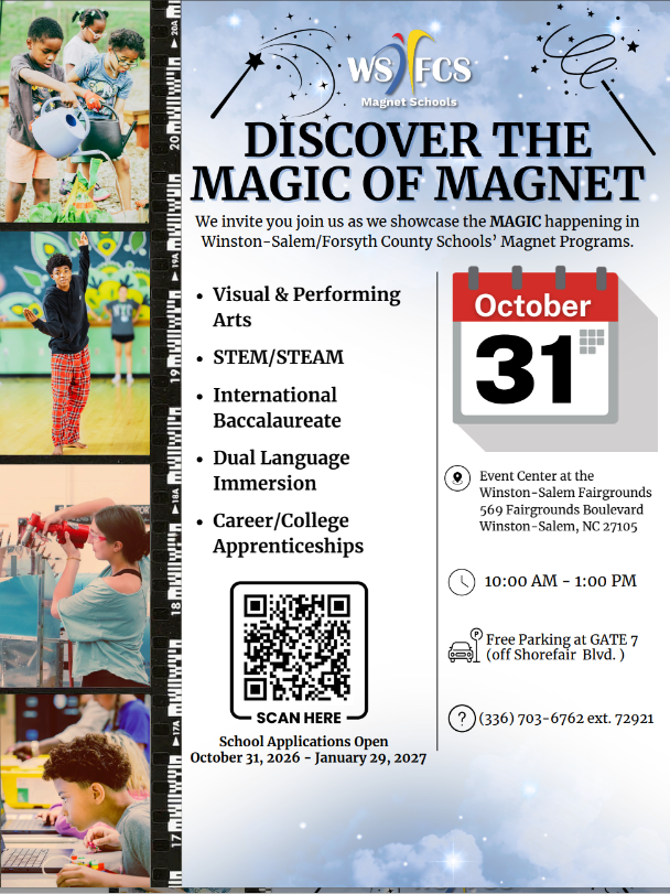 msesbulldogs's tweet photo. Magnet Fair
OCTOBER 31, 2026
10:00am-1:00pm
THE MAGIC IS REAL, AND IT STARTS HERE! Fall festival vibe
Treats and maybe a few Tricks
#DiscoverTheMagicOfMagnet #WSFCS #MagnetFair #SchoolChoice #msbulldogs https://t.co/mS4Ww4Xl7i