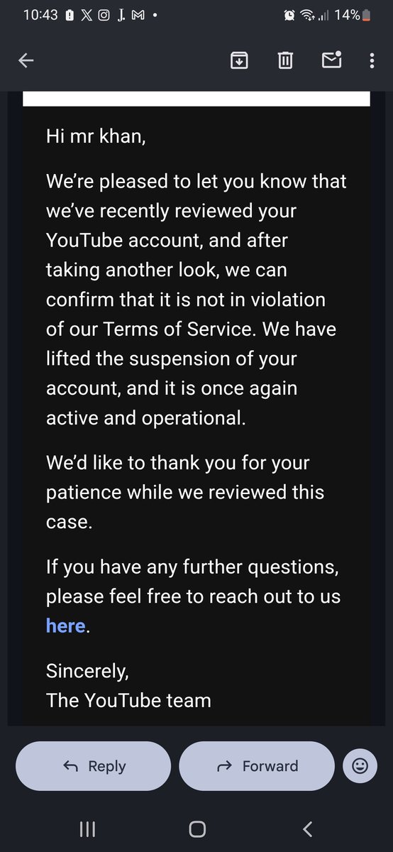 Ahmadkhannpt's tweet photo. Thank you @TeamYouTube for reviewing my case and restoring my channel after 10 days. Grateful to be back! 🙏 https://t.co/VC8ILwmnM8