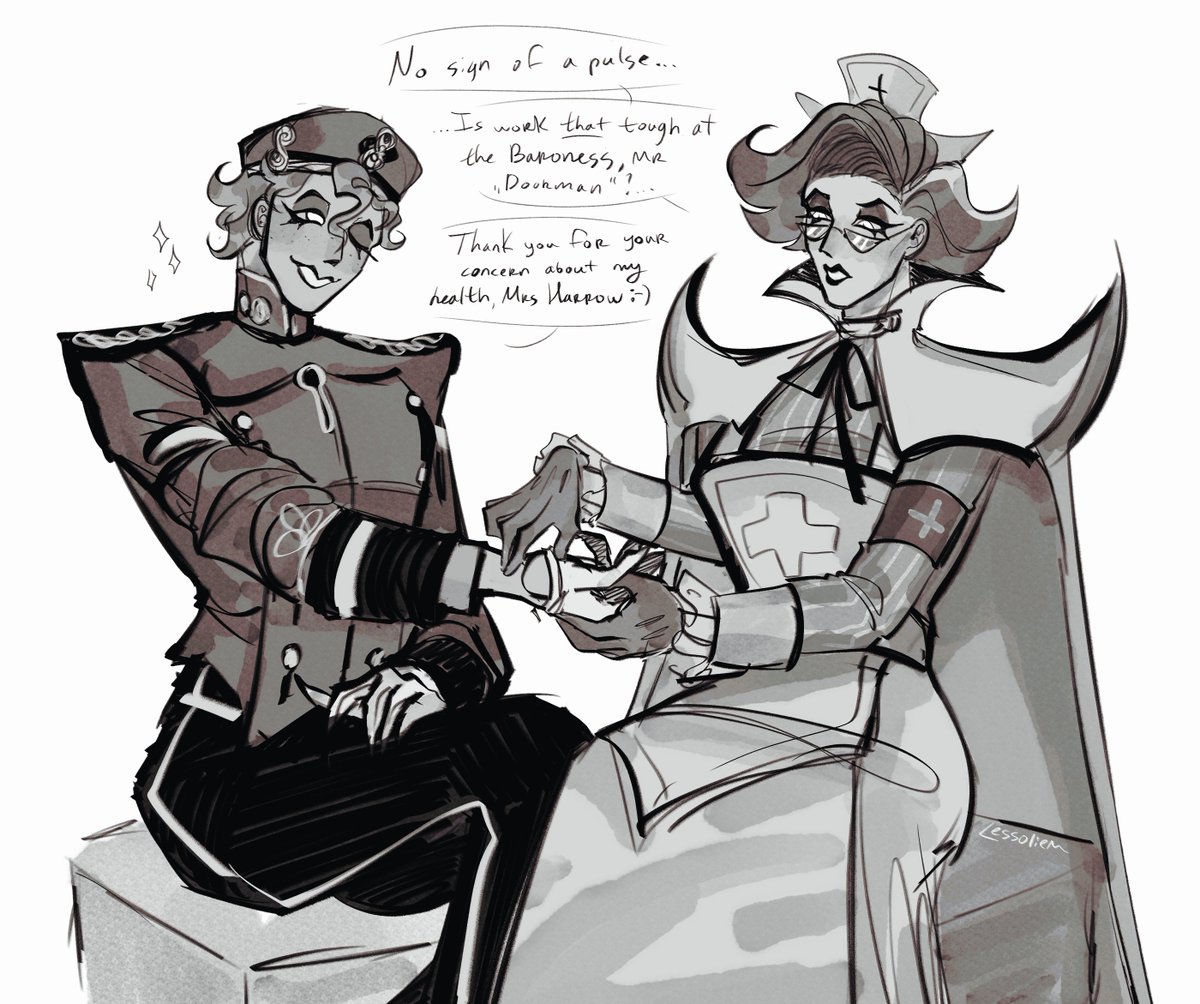 Lessoliem's tweet photo. i want them to interact so badly i think they are matching a lot
#deadlock #doorman #nurseharrow https://t.co/KhmTIVWrfM