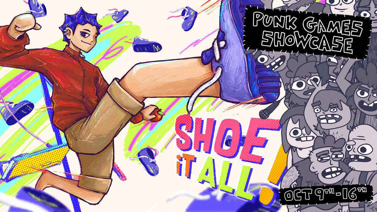 AmberbiteGames's tweet photo. Last days to catch Shoe It All! at the Punk Games Showcase! 👟🤘

Check out the lineup of punk rock games embracing chaos, and swing by our game for some shoe-flinging fun!

https://t.co/yC75vfF7Hs

#PunkGamesShowcase #IndieGames https://t.co/oNrTwjeoUk