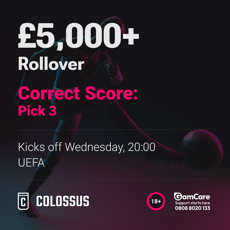 ColossusBets's tweet photo. We have a Correct Score Pick 3 Rollover kicking off this evening!

Can you predict the correct score in all three matches for a chance to win a share of the Jackpot? 

Play here: https://t.co/WMH2AqaHpS https://t.co/EofGDDjnoS