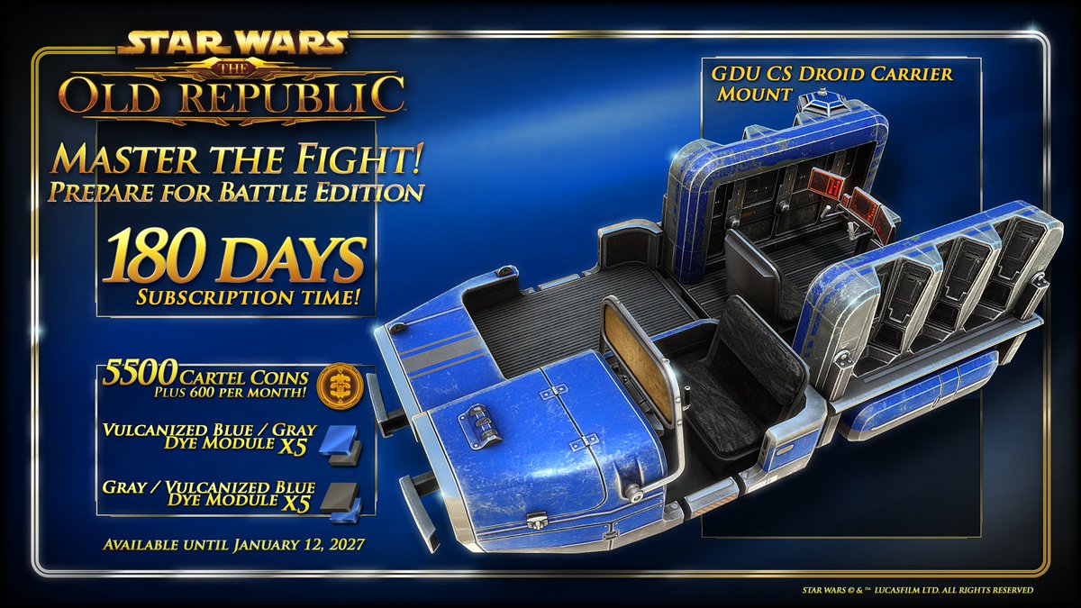 SWTOR's tweet photo. The Master the Fight: Prepare for Battle bundle is now available through January 12, 2027. See everything included in this bundle here! https://t.co/jfH6hRuAgE https://t.co/rAZpu8FnX9