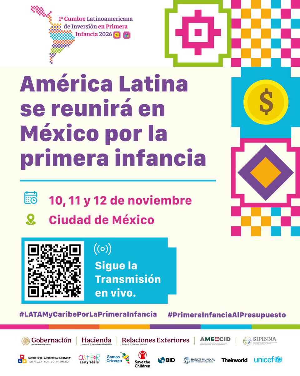 Ninez_Ya's tweet photo. 🌎Del 10 al 12 de noviembre, nos reuniremos en México para impulsar más y mejores recursos destinados a la #Salud, #Educación, #Protección y desarrollo de la #PrimeraInfancia en América Latina y el Caribe.💛 

📲 Acompaña esta conversación regional. #SomosCrianza https://t.co/Y6zcIqSnNF