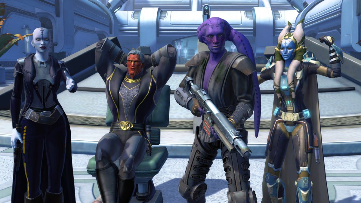 SWTOR's tweet photo. Or you can Rejoin the Fight and return to a galaxy far, far away with the Welcome Home Bundle. Get 90 days of subscription time, 2,400 Cartel Coins, 2 server transfers, and a Commander’s Character Token. Transfer your characters to your friends' server, and jump into the action! https://t.co/929ZpFV5Es
