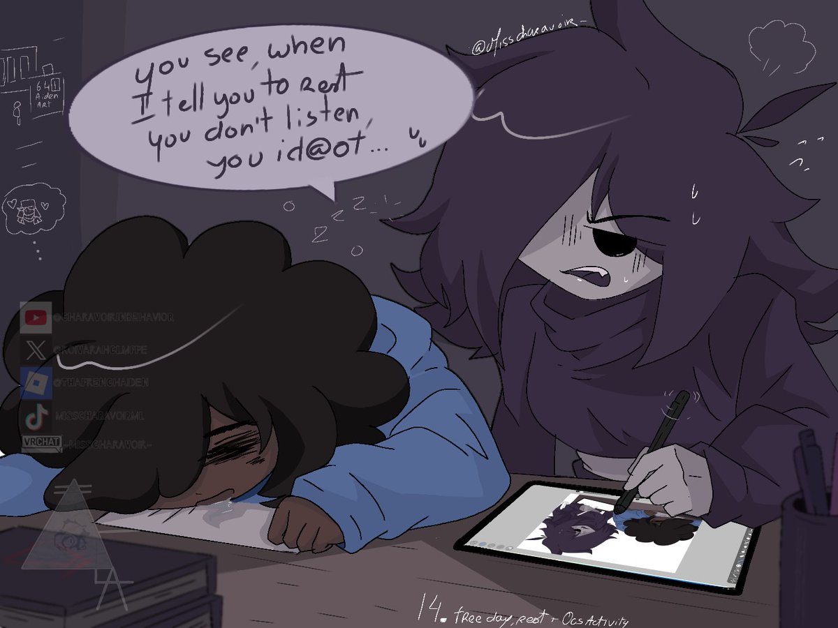 roivarahClMFpe's tweet photo. 14. Free day, rest+ ocs activity

Me (feel asleep) and m'y oc miss charavoir drawing https://t.co/WaeQhbAd4t