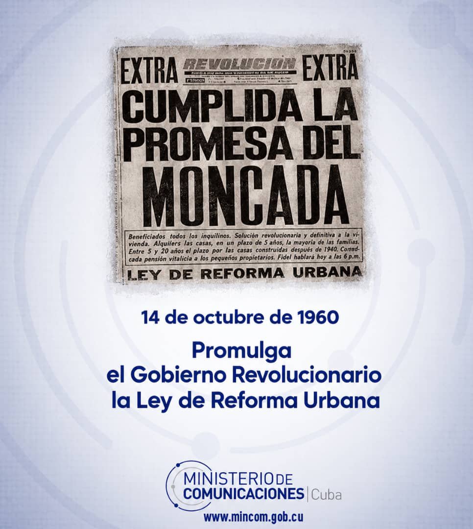 MayraArevich's tweet photo. Hoy recordamos la Ley de Reforma Urbana de 1960: una norma que devolvió la dignidad al pueblo. Comunicar aquel cambio fue también hacer Revolución. Las comunicaciones estuvieron y estarán siempre al servicio de las transformaciones de #Cuba. https://t.co/WTIlXEDiGK