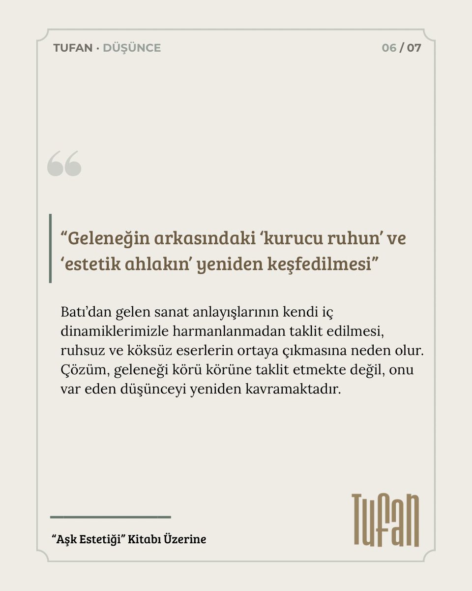 TufanDergisi's tweet photo. Geleneksel sanatımız ve estetik yolculuğumuz üzerine hazırlanan yazının tamamı için: https://t.co/ne3kZsvATD

 “Aşk Estetiği” Kitap Tahlili - Nazlıcan Değirmencioğlu
#Tufan #TufanDergi https://t.co/Mr4ZKlFelL