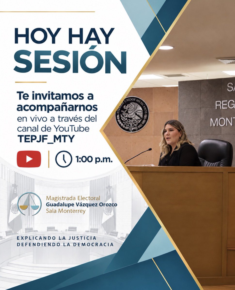 lupittavo's tweet photo. Hoy hay sesión.

Te invito a acompañarnos y seguir de cerca el trabajo que realizamos en la Sala Regional Monterrey. Cada sesión es una oportunidad para fortalecer la justicia electoral y nuestra democracia.

https://t.co/2fMDRnxlyC

#ExplicandoLaJusticia #DefendiendoLaDemocracia https://t.co/GKVsSmVJXL