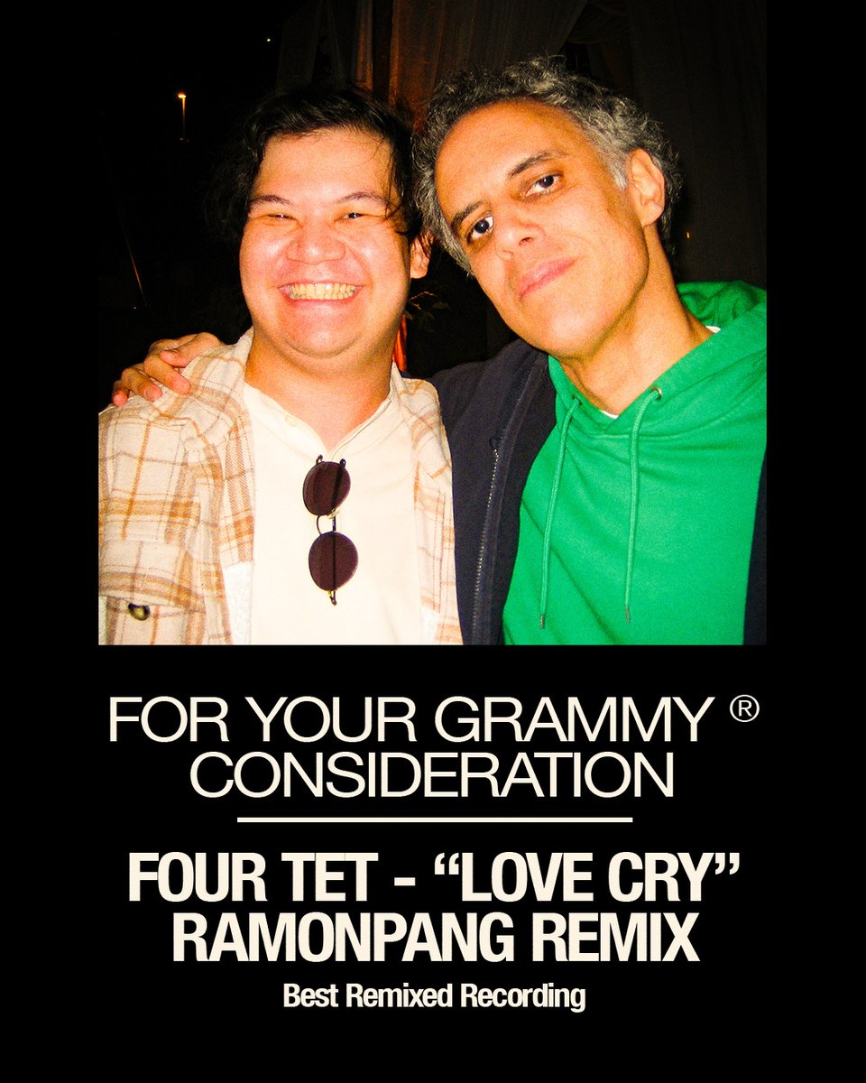 RamonPang's tweet photo. I was informed that this remix is an official entry on the first-round ballot for GRAMMY® consideration, in Best Remixed Recording!

For Your Consideration: Four Tet - “Love Cry” (RamonPang Remix), out on Text Records https://t.co/ie55oR77D9