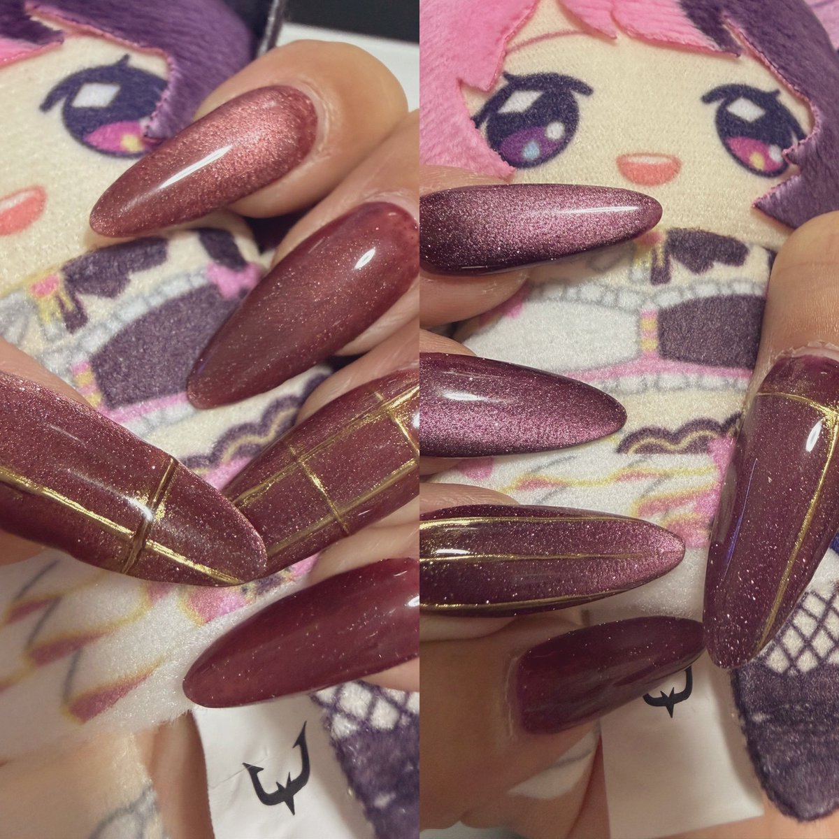 Yz___s's tweet photo. 暗めマグフラベースでチェック柄にしようとしてたハズなんだ🥹

途中からどうしたらいいか分からなくなって中途半端仕上げ💅ぴゃーー！
いつも次こそちゃんとしようと思うんやけどなぁ🤔 https://t.co/SpNETDLjeD