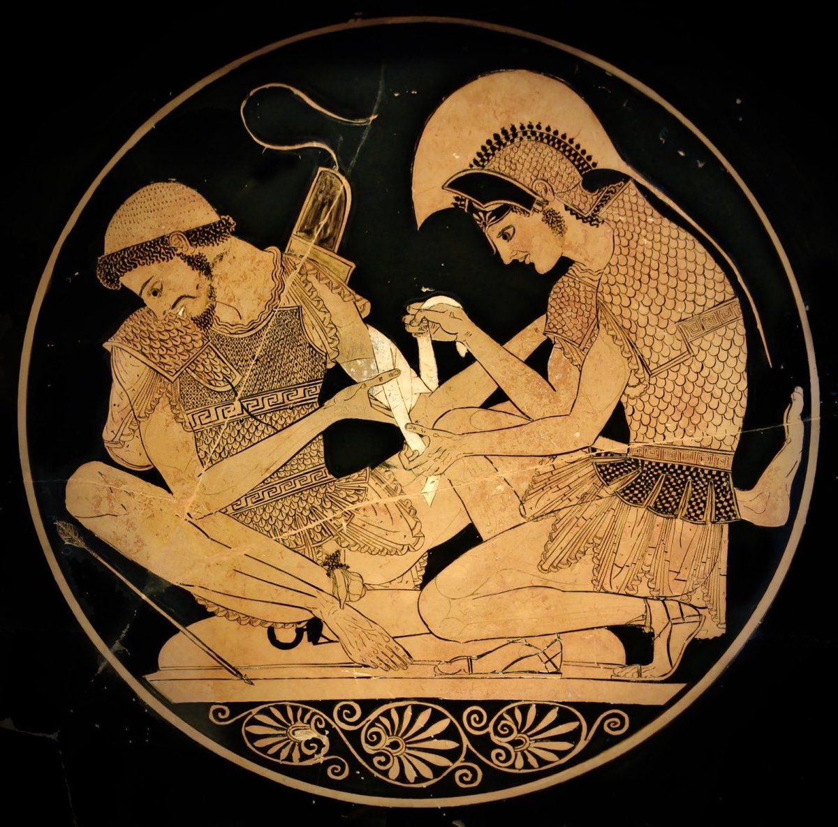 artorfeed's tweet photo. Achilles tending to the wounds of Patroclus, 500 BCE. https://t.co/Gw7McdJC3E