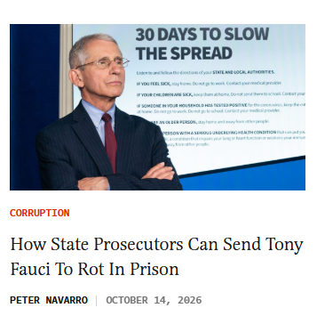 RYboating's tweet photo. If I had my way, all 50 state AGs would be bringing charges against Fauci! 

It is good to see at least a few states looking into the possibility of doing just that! 

We have a serial killer on the loose, and WTP deserve to see justice!😉

Snippets from the article: 

Because of Joe Biden’s sweeping federal pardon of Fauci, the most viable path to accountability now runs through the states, and Florida offers the strongest homicide theory. Its manslaughter statute reaches culpable negligence. Its courts have jurisdiction over any death that occurs inside the state. It has no statute of limitations on a felony that results in death. And it has a statewide prosecutor built for complex, multi-county cases. Attorney General James Uthmeier is already moving on the case.

Texas presents a narrower but potentially powerful avenue involving unborn children because Texas homicide law recognizes an unborn child as an individual from fertilization forward. Fauci failed to disclose the potential risk of miscarriage to pregnant women and instead pushed the universal jab as safe.

Louisiana offers still a third possible forum through its criminal-negligence laws. Attorney General Liz Murrill has already joined the Florida effort and is exploring options.

Link to article in comments