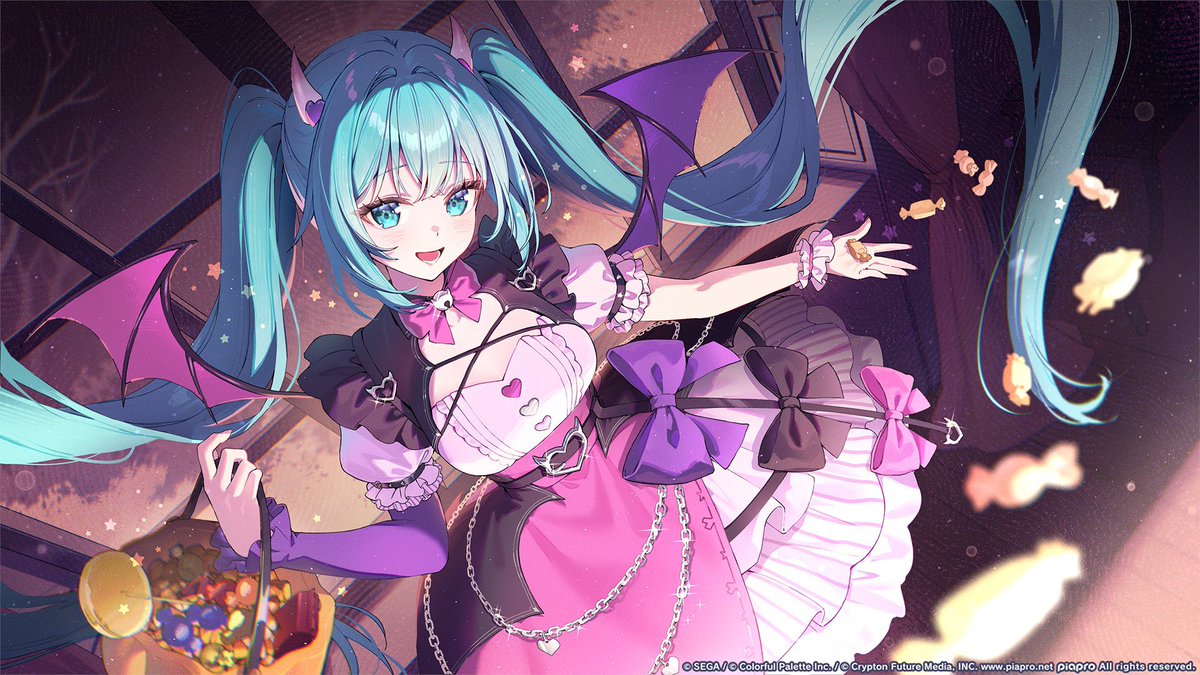 HatsuneMiku's tweet photo. HATSUNE MIKU: COLORFUL STAGE! 

Halloween outfit, designed by @ironmouse! https://t.co/EzUzfsCOV1