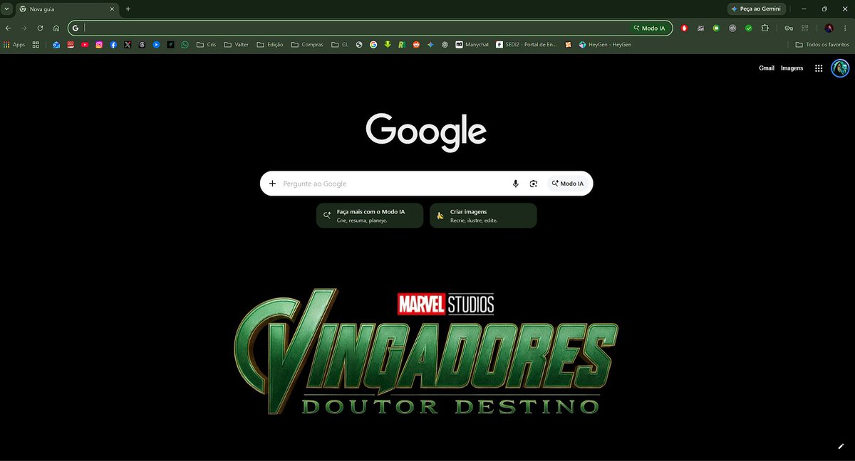 ValterLemes's tweet photo. Essa é a minha tela principal do Google.
Mas eu não sou fanático. kkkkk
#vingadoresdoutordestino
#avengensdoomsday
#marvel #mcu https://t.co/KoCvzYtF7n