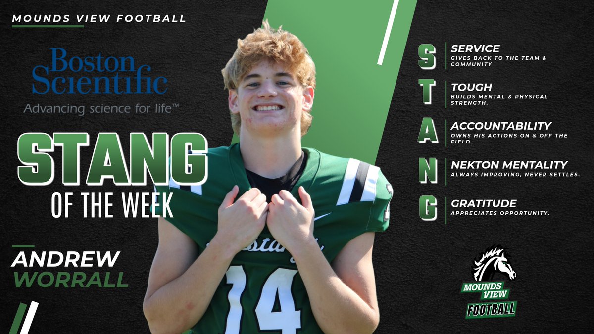 Mounds View: Andrew Worrall is our Boston Scientific Stang of the Week. Andrew is having a phenomenal year both on and off the field.